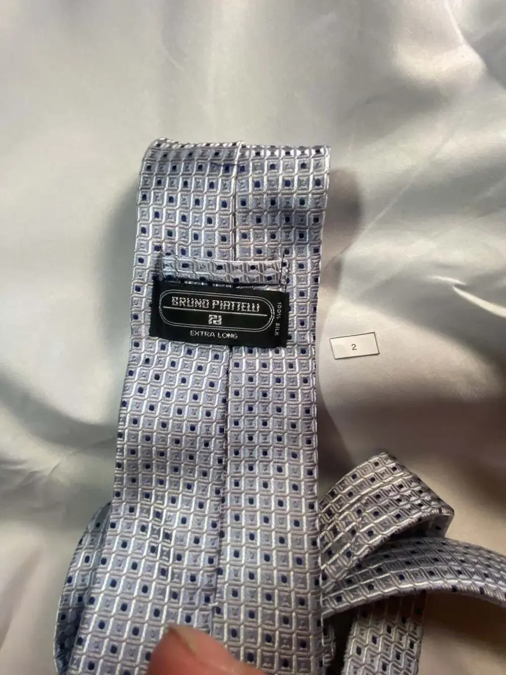 Bruno Piatelli Extra Long 100% Silk Gray Blue Geometric Micro Grid Pattern Men's